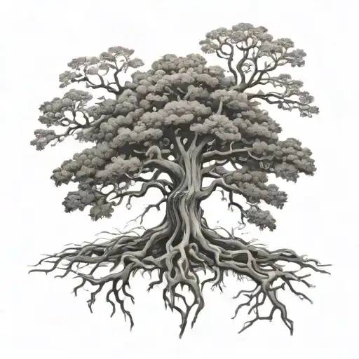 Oak Tree With 4 Roots Reaching Deep