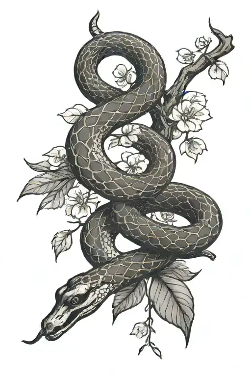 A Snake Circling A Cherry Tree Branch