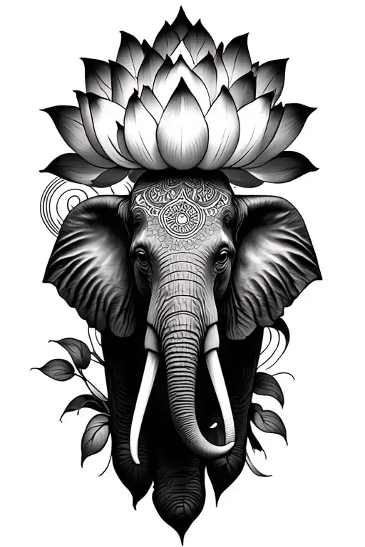 Lotus Flowers And Mandalas Symbolizing Strength With An Elephant