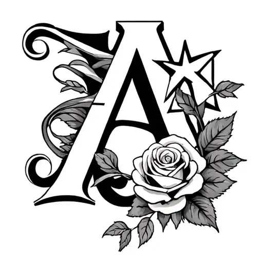 The Letter A With A Number 5 Wrapped Around It With A Rose And A Star