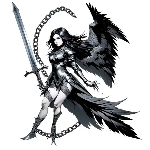 Armour Girl Sword Hawk Feather Broken Chain Power