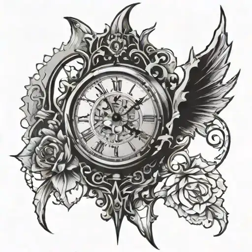 Clock With Gothic Edges On The Sides Left Side