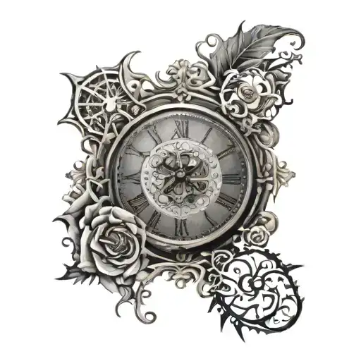 Clock With Gothic Edges On The Sides Left Side
