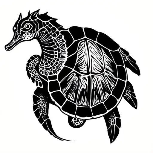 Sea Turtle And Sea Horse