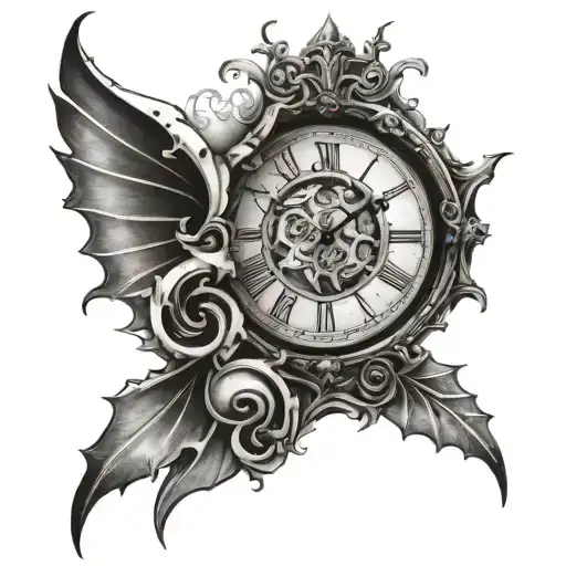 Clock With Gothic Edges On The Sides Left Side