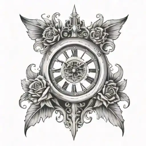 Clock With Gothic Edges On The Sides Left Side