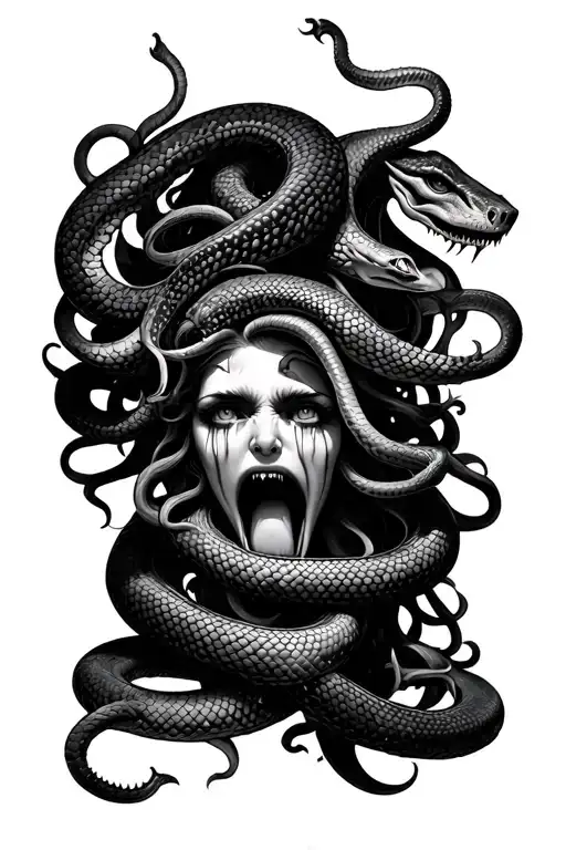 Medusa Crying 6 Snake Heads Looking