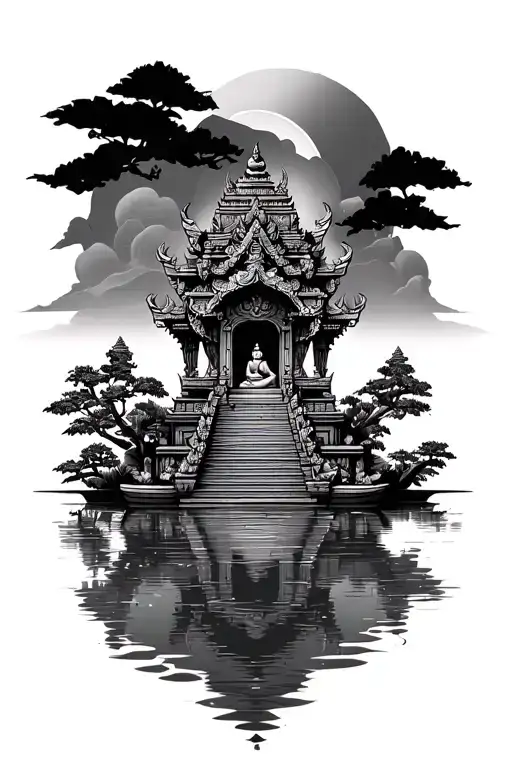 Hindu Temple With A Pond