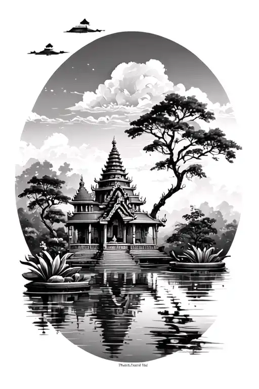 Hindu Temple With A Pond