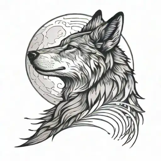 A Minimalist Linework Tattoo Of A Wolf Howling At The Moon Tattoo