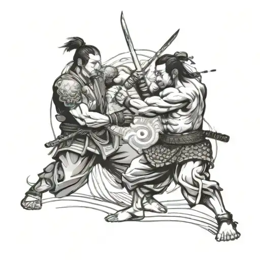 A Mix Of Mma Fighter And Samurai Warrior Battling It Out In A Black-grey Style