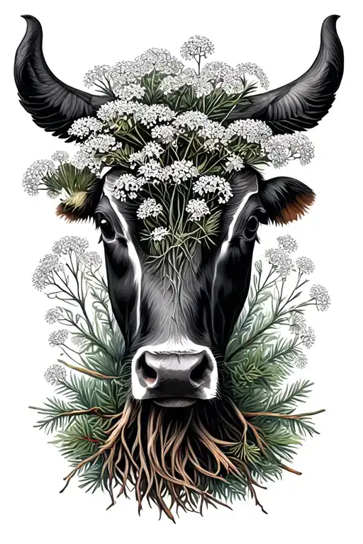 Cow Parsley Head Like A Root With Acacia And Pine Tree Interwoven