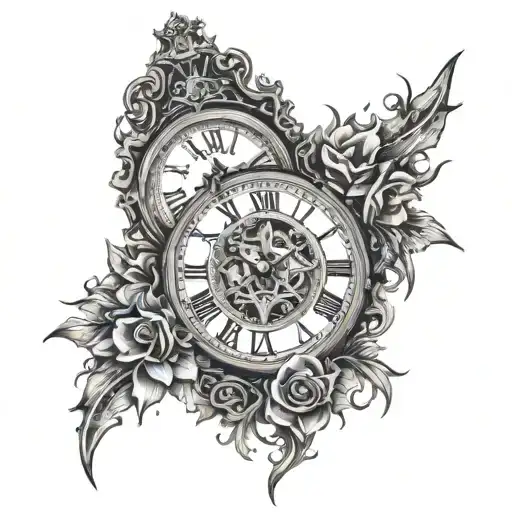 Clock With Gothic Edges On The Sides Left Side