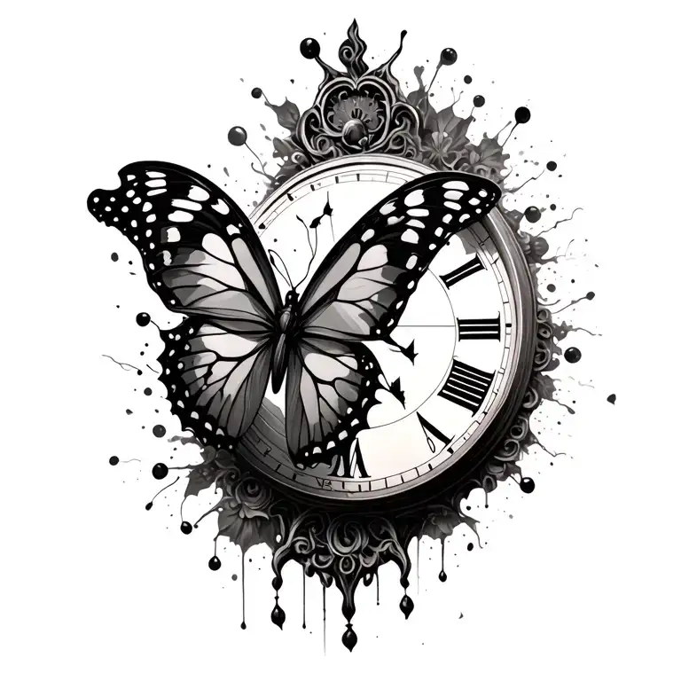 Butterfly Wing Disintegrating Old Clock