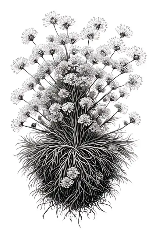 Cow Parsley Plant Head Like A Root With Acacia And Pine Tree Interwoven