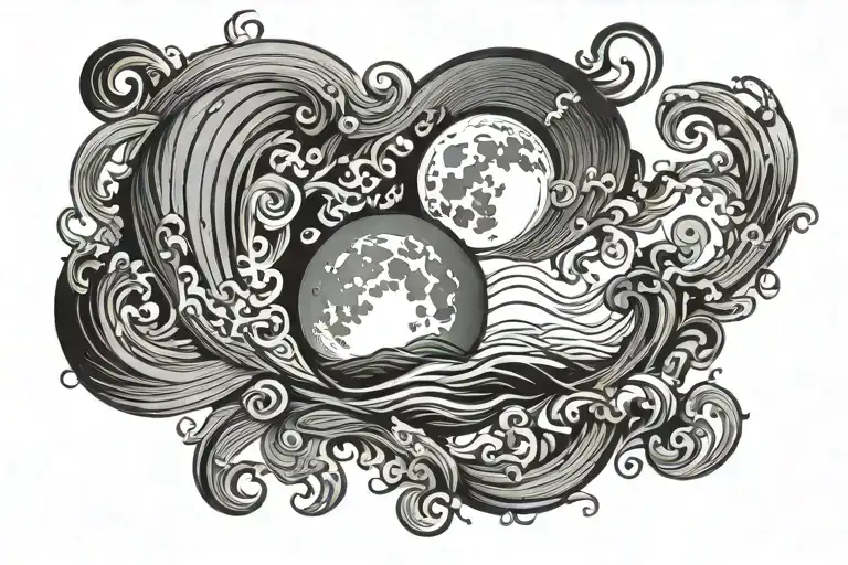 Moon Phase And Waves Forming The Shape