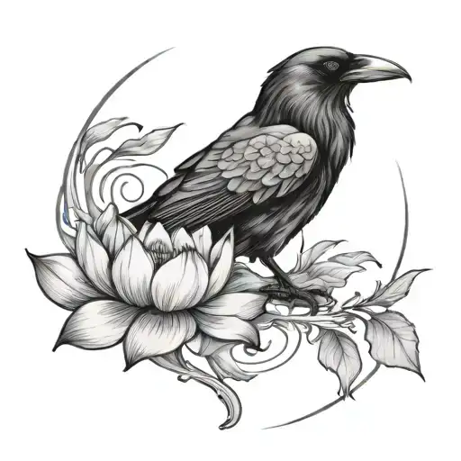 Raven And Lotus Flower Surrounded