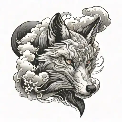 Japan Fox With Clouds Forming The Shape