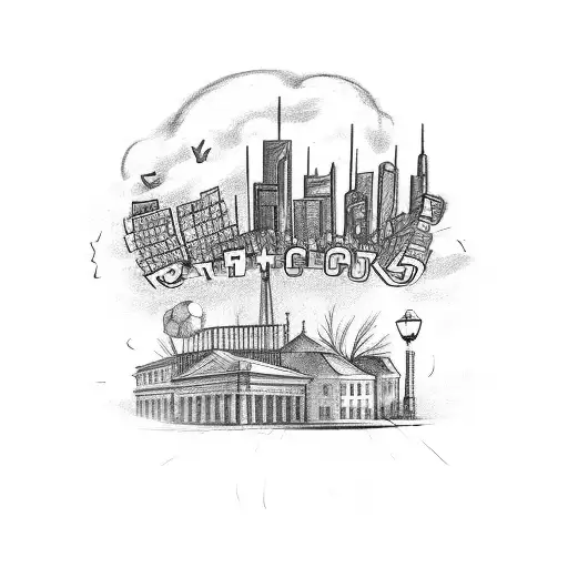 A Sketch Of A Gothenburg Cityscape With A Football Field In The Foreground