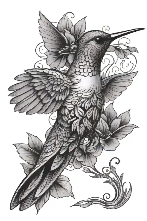Humming Bird With Heart Pattern Feathers