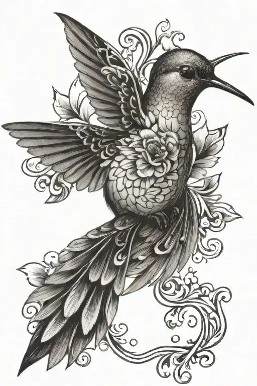 Humming Bird With Heart Pattern Feathers