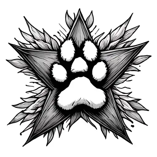 Star With Dog Paw Fine Line Art