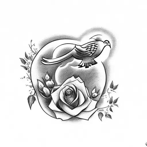 Grave With Dove Holding A Rose