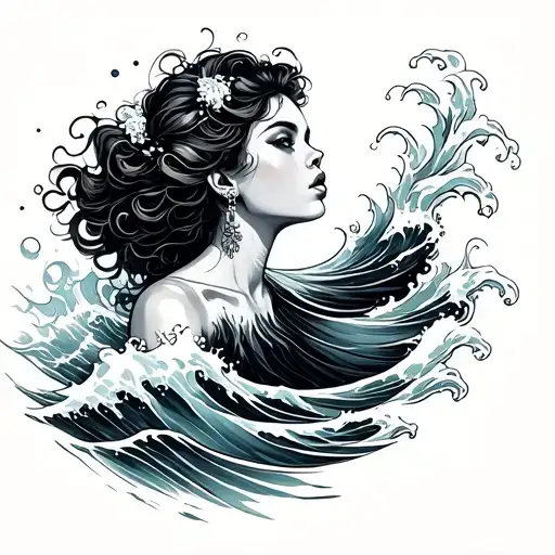 A Beautiful Woman Blowing Creating Waves In The Ocean