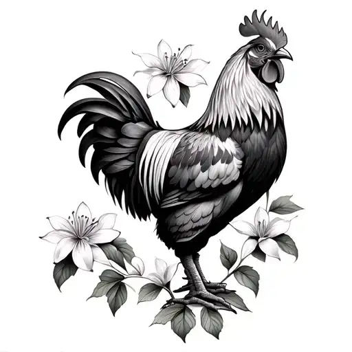 Rooster With Clematis Flower