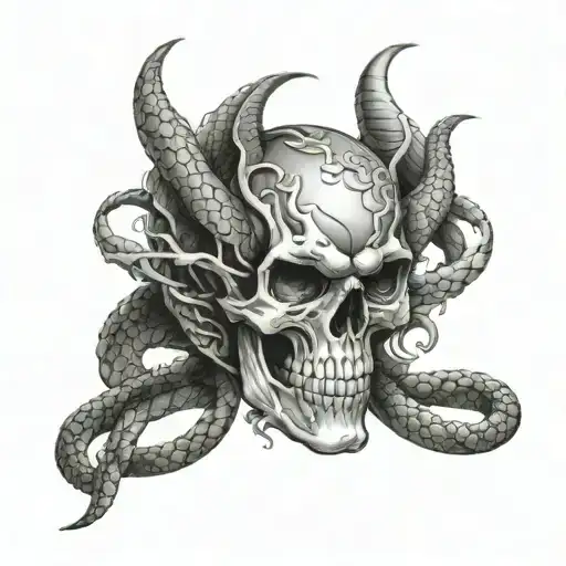 Skull With Snake And Dragon Wrapped