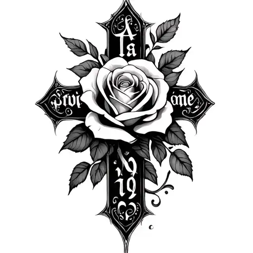 Cross With Rose And Words