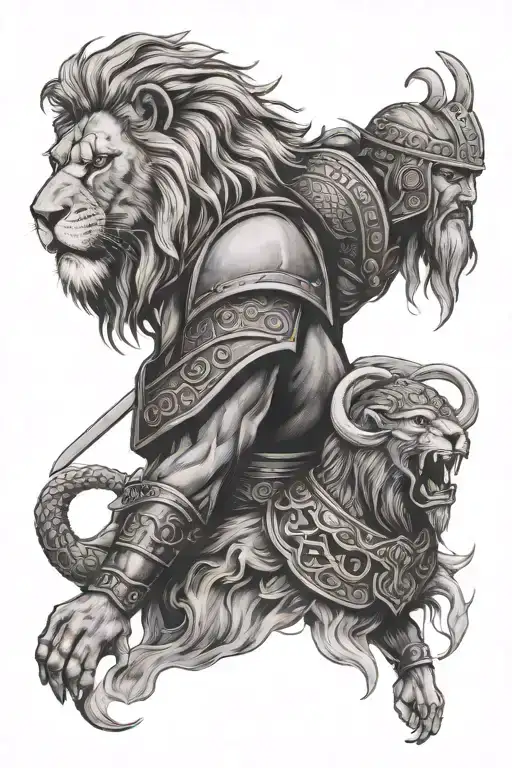 Lion And Viking Warrior