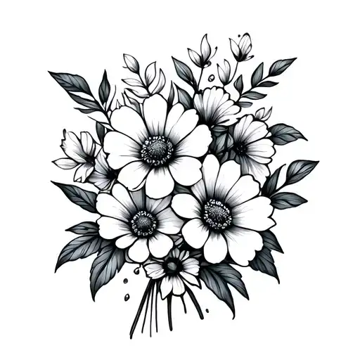 Birth Flower Bouquet Fine Line