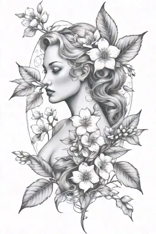 Eve Full Body With Apple Blossom Flower