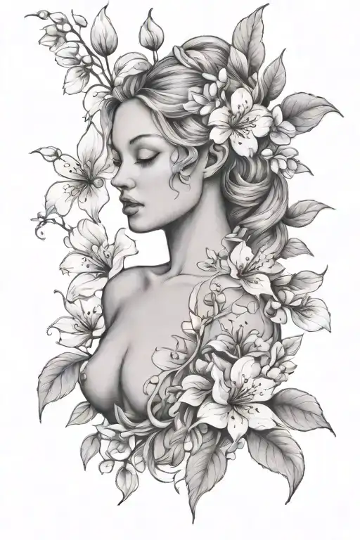 Eve Full Body With Apple Blossom Flower