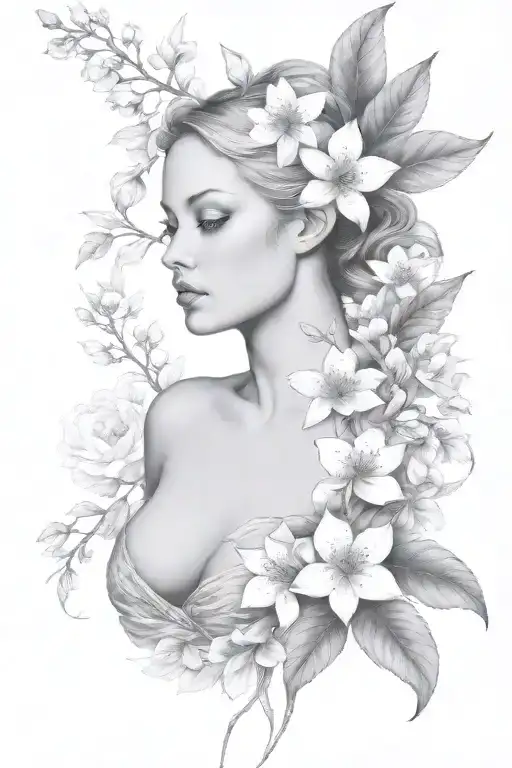 Eve Full Body With Apple Blossom Flower