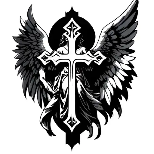 Angel In The Shape Of Cross Tattoo Design