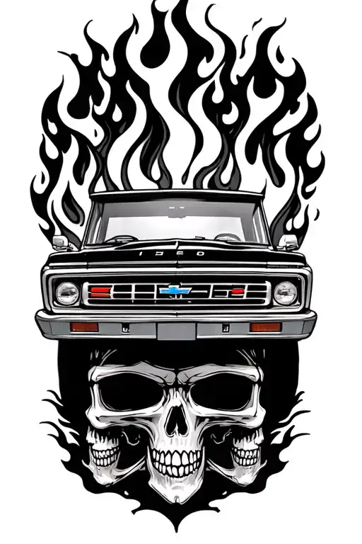 Skulls And 1968 Chevrolet C10 Truck Engulfed In Flames