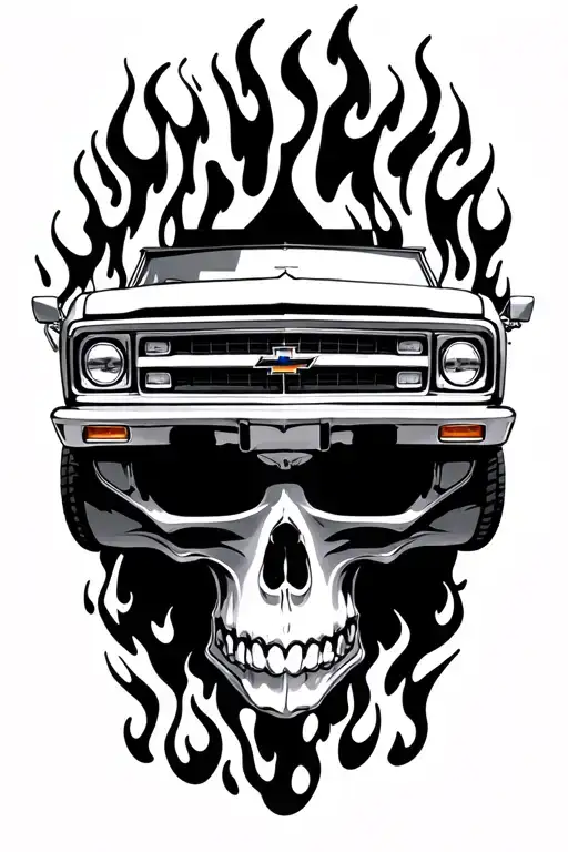 Skull And 1968 Chevrolet C10 Truck In Flames