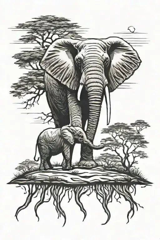 African Sunset With Elephant