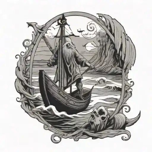 Create A Hermit Tarot Card Depicting Charon Sailing On The Styx In Tim Burton Style