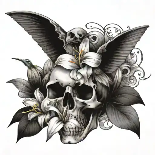 Skull And Lily's With A Hummingbird
