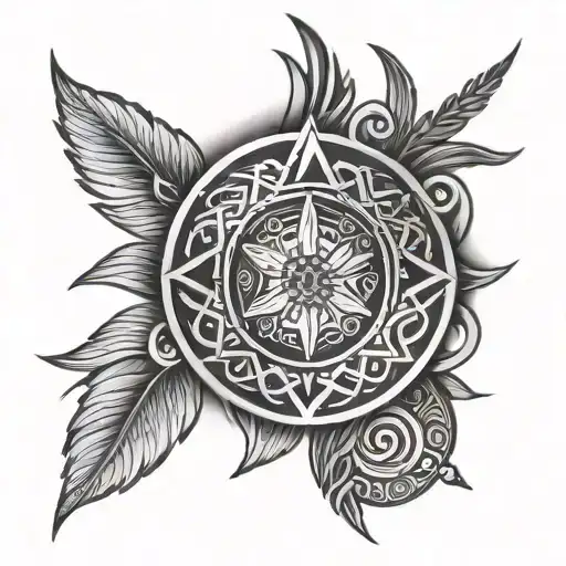 Circle Polynesian Style Tattoo Incorporated With Viking Compass