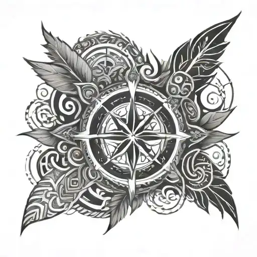 Circle Polynesian Style Tattoo Incorporated With Viking Compass