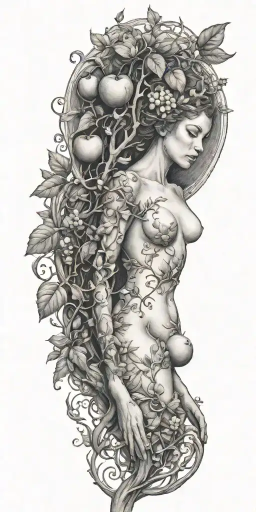 Detailed Eve Body With Apple Tree Branch Surrounded