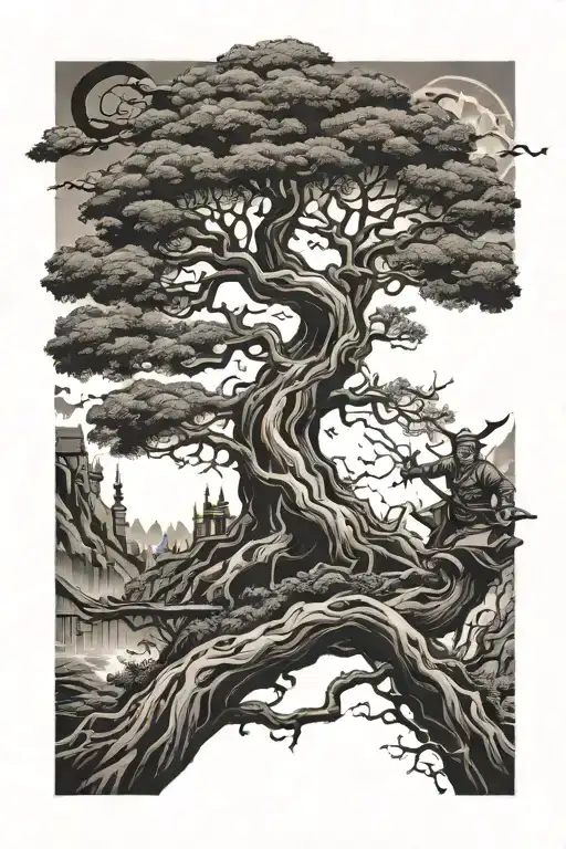 The Tree Of Life But Its Branches Are The Samurai Fighting Against Himself