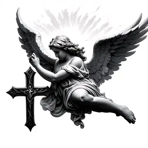 Angel Holding A Cross Flying Away