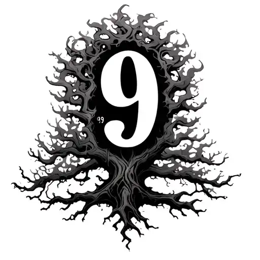 Poison Tree With A 9 Above It A 9 Left On It And 9 On The Right Of It