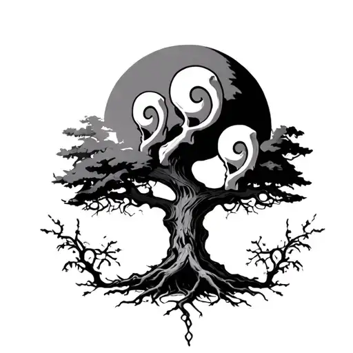 Poison Tree With Three Nines Above It Left Of It And On The Right Of It