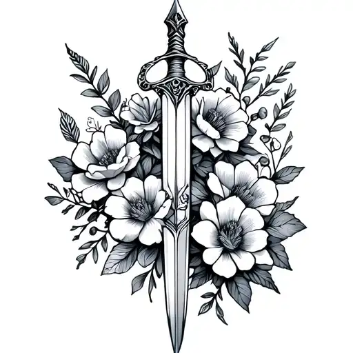 Dagger Surrounded By Flowers Fore Arm